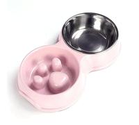 Angeer Stainless Steel Slow Feeder Dog Bowl - Double Anti-Choke & Non-Tip Design, UK Pet Bowl with Non-Slip Base for Fast Eaters, Durable Cat/Dog Dish for Portion Control & Digestive Health (Pink-M)