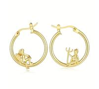 Angel and Devil Hook Earrings - Gold Vintage Jewelry Yin-Yang Inspired Vintage Hoop Spiritual Balance Earrings Heaven Hell Symbolic Religious Whimsical Stainless Steel No