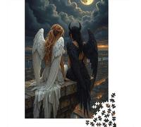 Angel And Devil Sitting 1000 Piece S Sturdy Cardboard Classic Jigsaw Puzzle Adults Kids Hard Difficult Challenging Decompression Wall Decor Gift Idea 52x38cm/1000pcs