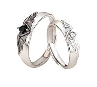 Angel And Devil Wings Rings For Couples Him And Her Silver Black Zircon Goth Anime Cute Aesthetic Couple Matching Rings For Woman Man Angel Devil Wings Sets For His And Her Best Friends, Adjustable