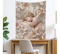 Angel and Lily Beige Tapestry, Floral Dreamy Wall Hanging, Ethereal Tapestries Aesthetic for Bedroom, Living Room, Meditation Space 40x60 Inch