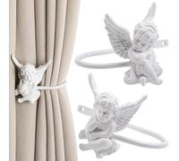 Angel Appearance Curtain Holdbacks,Metal and Resin Decorative Window Drapery Holder Curtain Hook,2 Pack (White Angel)