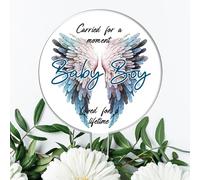 "Angel Baby Wings" Customisable Acrylic Grave Sign - Personalised Memorial Tribute for Baby Boy or Girl - Available in Blue, Grey, Pink, and Rainbow Colours - Weather-Resistant Grave Marker (Blue)