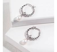 Angel Barocco Detachable Twist Hoop Pearl Earrings - Silver