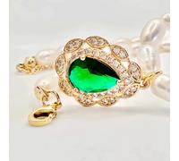 Angel Barocco Freshwater Pearl Necklace with Teardrop Gemstone - Green