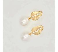 Angel Barocco Gold Diamond Leaves Baroque Pearl Earrings - Gold