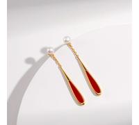 Angel Barocco Waterdrop Red Drip Glaze Pearl Earrings - Gold/Red