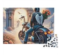Angel Biker Journey Christmas 1000 Piece Jigsaw Puzzle for Adults Biker Motorcycle Roses Angel Wings Premium Thick Sturdy Vibrant Challenging Gift 70x50cm/1000pcs