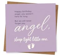 Angel Birthday Card for Little One, Bereavement Remembrance with Sweet Sleep Tight Message, Purple Design