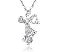 Angel Birthstone Necklace For Women 925 Sterling Silver April Angel Pendant Necklace White Birthstone Jewellery Birthday Gift For Women Girls