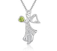 Angel Birthstone Necklace For Women 925 Sterling Silver August Angel Pendant Necklace Peridot Birthstone Jewellery Birthday Gift For Women Girls