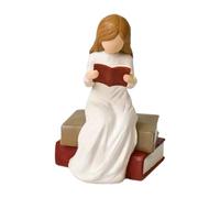 Angel Book Sculpture - Resin Reader Figurine, Sitting Reading Angel Statue, Bookshelf Bedside Decor, Gift Keepsake For Women, Elegant Home Ornament | Inspirational Thoughtful Present For Librarian Gra