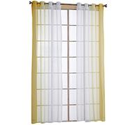 ANGEL BUD Tulle Sheer Curtains - Eyelet Ring Top Gradient Voile Valance - Long Drapes for balcony, bedroom and living room - 2 Panels Set - 140x225cm(Approx 55.12''x88.58'') - Yellow with White