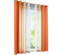 ANGEL BUD Tulle Sheer Curtains - Eyelet Ring Top Gradient Voile Valance - Long Drapes for balcony, bedroom and living room - 2 Panels Set - 140x145cm (Approx 55.12''x57.09'') - Orange with White