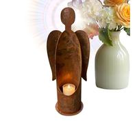 Angel Candle Holder - Antique 10.5 x 25 cm Iron Art Sculpture Vintage Style Elegant with Rustic Coating | Ornament for Wedding Home Festival Christmas Exhibition Decoration