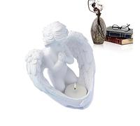 Angel Candle Holder, Decorative Tea Light Candle Holder | White Angel Wing Praying Sandstone Statue Angel Figurine Prayer Home Decoration Memorial Candle Holder