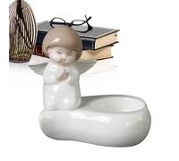 Angel Candle Holder - White Ceramic Figure, Tea Light Candle Holder, Decorative Seraph Stand, Ornamental Cherub Pedestal | Spiritual Decor for Living Room, Dining Room, CER