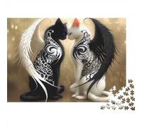 Angel Cat Love 1000pc Angel Cat Couple Heavy-duty Cardboard Puzzle for Brain Teaser Lovers Team Building Leisure Entertainment Home Leisure Time 38x26cm/1000pcs