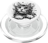 angel cat with third eye wings hearts quirky doodle surreal PopSockets PopGrip for MagSafe