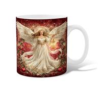 Angel Ceramic Coffee Mug, Christmas Festive Lantern Red Berries Christmas Red Novelty Tea Cup with Handle Gift for Friends Family Coworkers Teachers Couples Employees 11 Oz