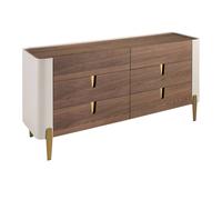 Angel Cerda 6-Drawer Chest Walnut Top, Beige Lacquer & Gold Legs Angel Cerda Beige
