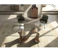 Angel Cerdá Barrel-shaped oval dining table in tempered glass and walnut 1197