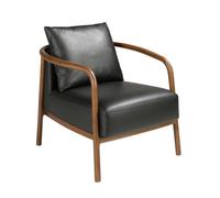 Angel Cerda Black Leather Armchair with Elegant Walnut Wood Legs Angel Cerda Black
