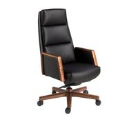 Angel Cerda Leatherette Swivel Office Chair with Walnut Wood Base in Black Angel Cerda Black