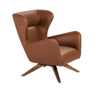 Angel Cerda Brown Leatherette Swivel Armchair with Walnut Legs Angel Cerda Brown