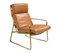 Angel Cerda Camel Cowhide Leather Armchair with Gold Stainless Angel Cerda Camel