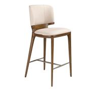 Angel Cerda Cream Leatherette Stool with Walnut Legs & Gold-Colored Detail Angel Cerda Cream