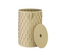 Angel Cerda Cylindrical Decorative Storage Basket In Sand-Coloured Regenerated Leather With Lid