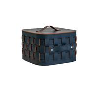 Angel Cerda Square Decorative Storage Basket In Dark Blue Regenerated Leather With Lid