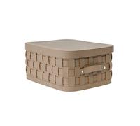 Angel Cerda Rectangular Decorative Storage Basket In Dark Mink Regenerated Leather With Lid