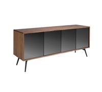 Angel Cerda Elegant Black Mirror Effect Sideboard With Walnut Finish And Steel Legs