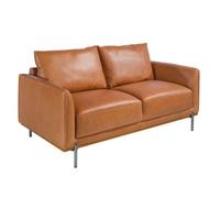 Angel Cerda Elegant Brown Leather 2-Seater Sofa With Walnut Trim