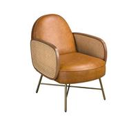 Angel Cerda Elegant Brown Leather Armchair With Rattan Detailing