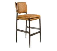 Angel Cerda Leather Stool, Brown Cowhide, Dark Polished Steel Legs in Tan Angel Cerda Tan