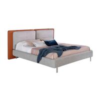 Angel Cerda Elegant Brown Leatherette Bed With Gray Fabric Headboard