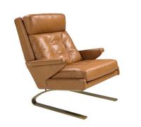 Angel Cerda Camel Cowhide Leather Armchair with Gold Legs Angel Cerda Camel