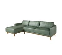 Angel Cerda Elegant Green Leather Left Chaise Longue Sofa For Modern Living Rooms