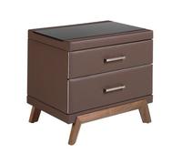 Angel Cerda Elegant Leatherette Bedside Table With Black Glass Top - Modern Walnut Design