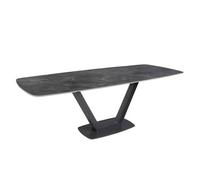 Angel Cerda Elegant Oval Barrel Dining Table With Extendable Features In Porcelain Marble And Black Steel