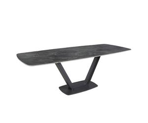 Angel Cerda Elegant Oval Barrel Dining Table With Extendable Features In Porcelain Marble And Black Steel