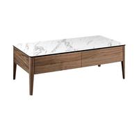Angel Cerda Elegant Rectangular Coffee Table With Porcelain Marble Top And Walnut Base