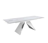 Angel Cerda Elegant Rectangular Extendable Dining Table In Porcelain Marble And Chrome Steel