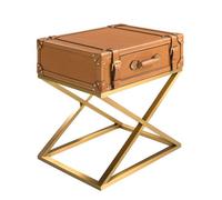 Angel Cerda Elegant Rectangular Leather And Gold Steel Corner Table