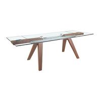 Angel Cerda Elegant Rectangular Tempered Glass And Walnut Extending Dining Table