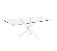 Angel Cerda Elegant Rectangular Tempered Glass Dining Table With White Steel Legs