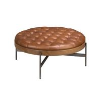 Angel Cerda Round Coffee Table - Dark Brown Leather Top Walnut Angel Cerda Dark Brown